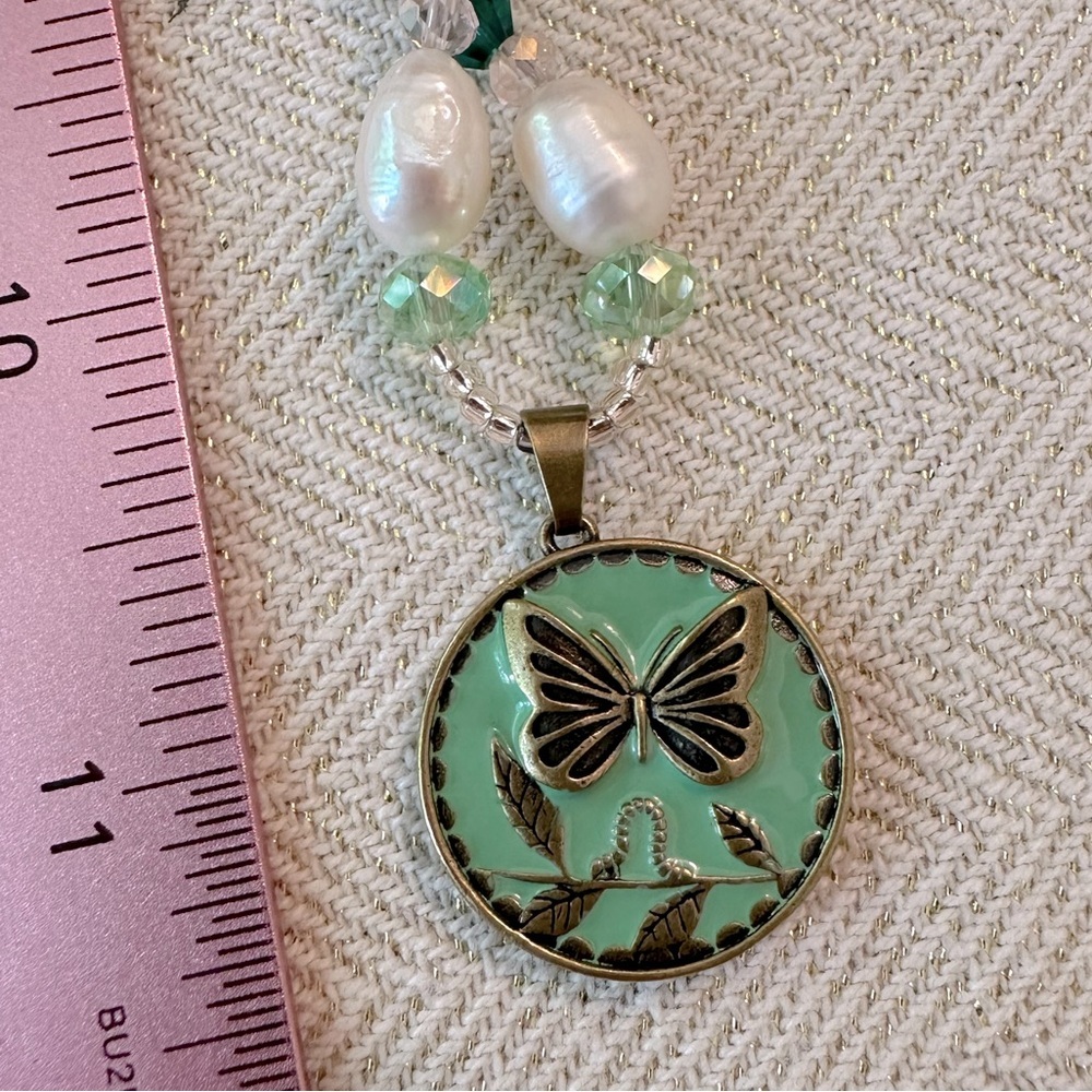 Handmade 2pc Necklace & Bracelet Set Enamel Butterfly Vintage Lamp Work Beads - Picture 7 of 16